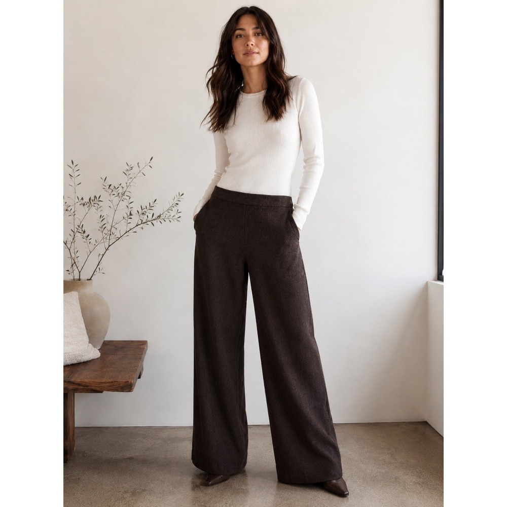 Peruvian Connection Brown Baby Alpaca Wool Wide Leg Trousers Pants Size 14 USA